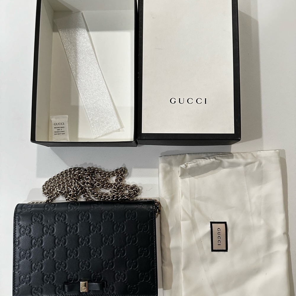 Gucci wallet on chain signature guccissima black and gold - Picture 4 of 10